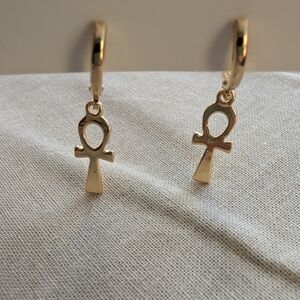 Dainty Gold Ankh Cross Earrings